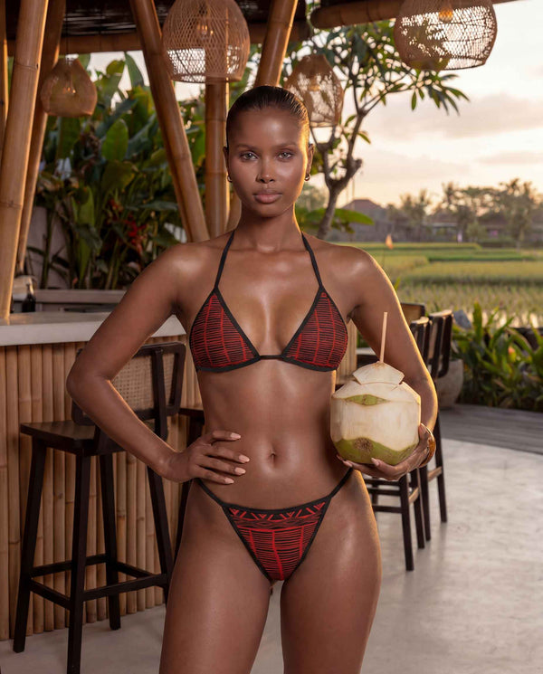 SALLY - Bottom Tie Side Liserés noirs • Motif Nkyimu