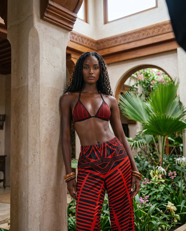 SALLY Bikini - Top Liserés noirs • Motif Nkyimu